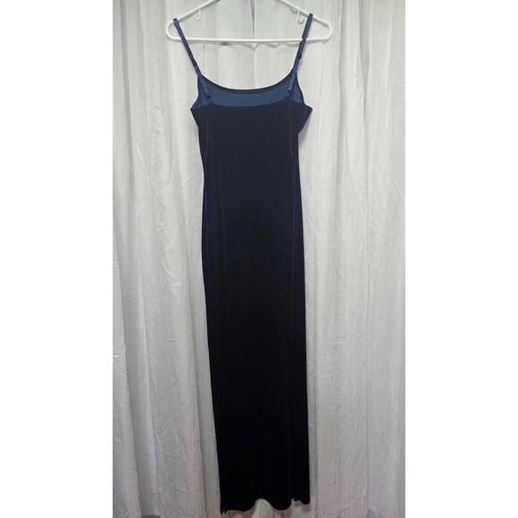 Vintage Y2K Bebe Maxi Slip Dress Navy Blue Velvet Goth Whimsigoth Vamp Witchy Sm - Picture 2 of 12